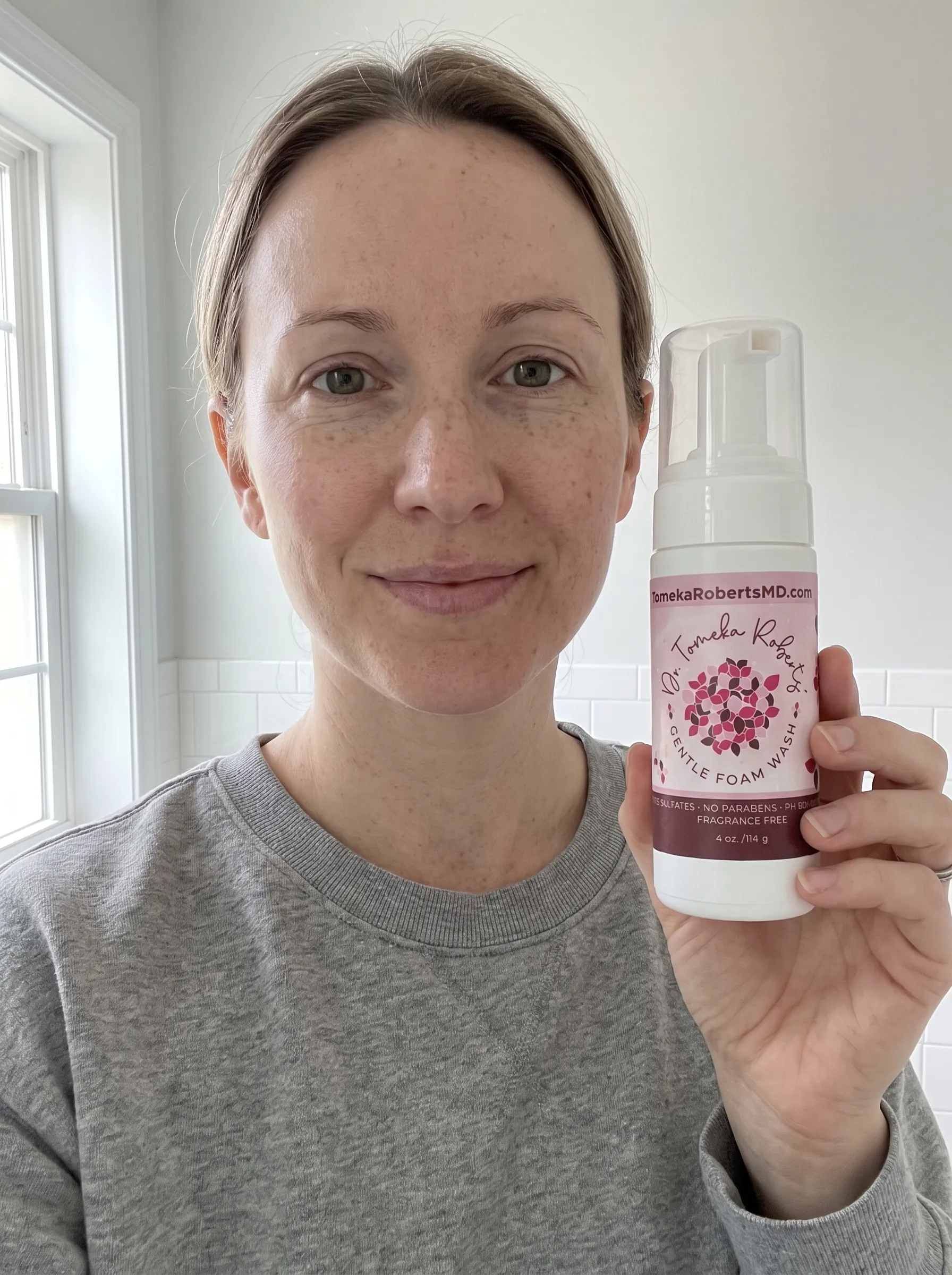 Kelly holding the Gentle Foam Wash